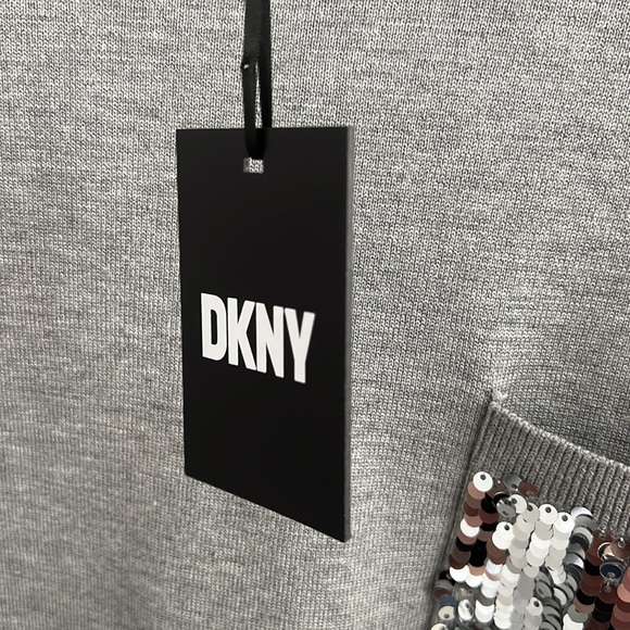 NWT DKNY Sequin Pocket Grey Turtleneck Sweater, Size XL - Picture 6 of 8